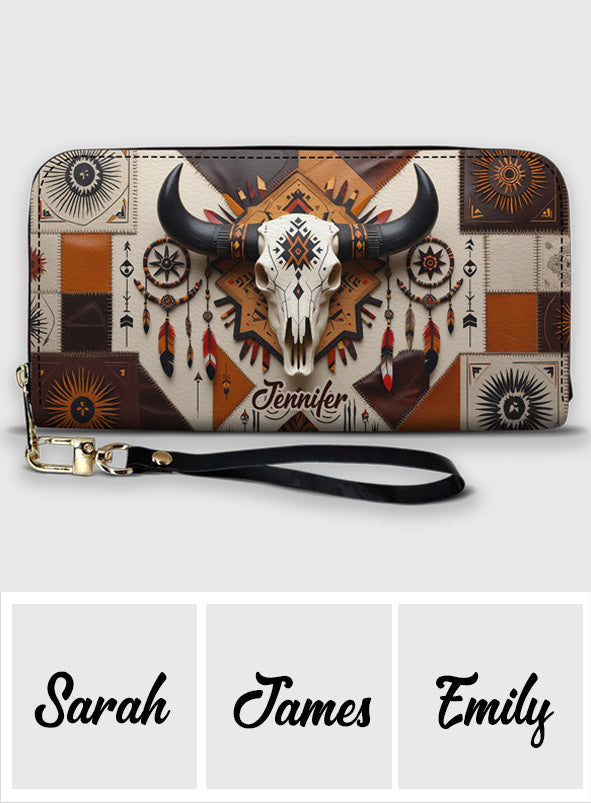 Native Bull Skull - Personalized Hunting Leather Long Wallet