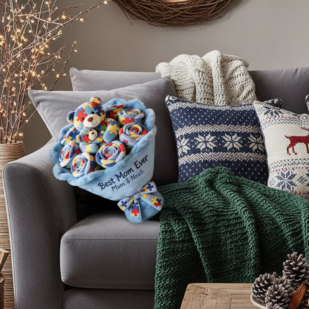 Strong Mama - Personalized Autism Awareness Faux Fur Shaped Pillow