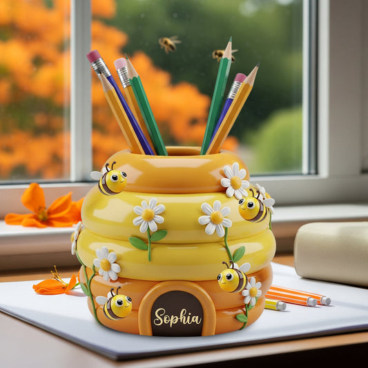 Adorable Beehive - Personalized Bee Wooden Pen Holder