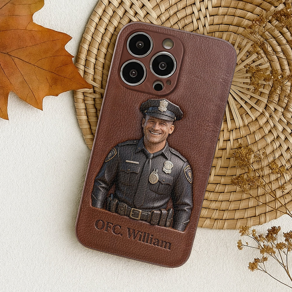 Police Gifts - Personalized Police Officer Leather Phone Case