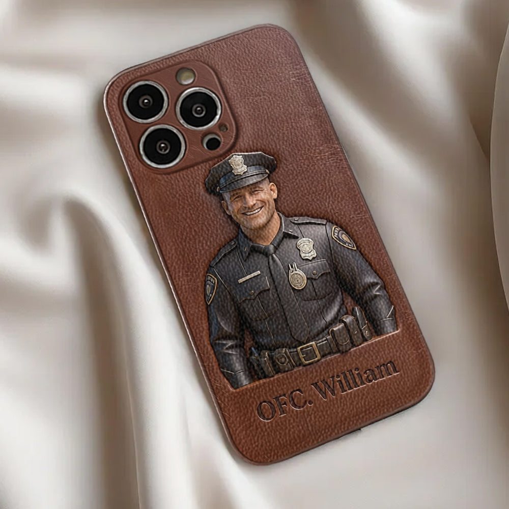 Police Gifts - Personalized Police Officer Leather Phone Case