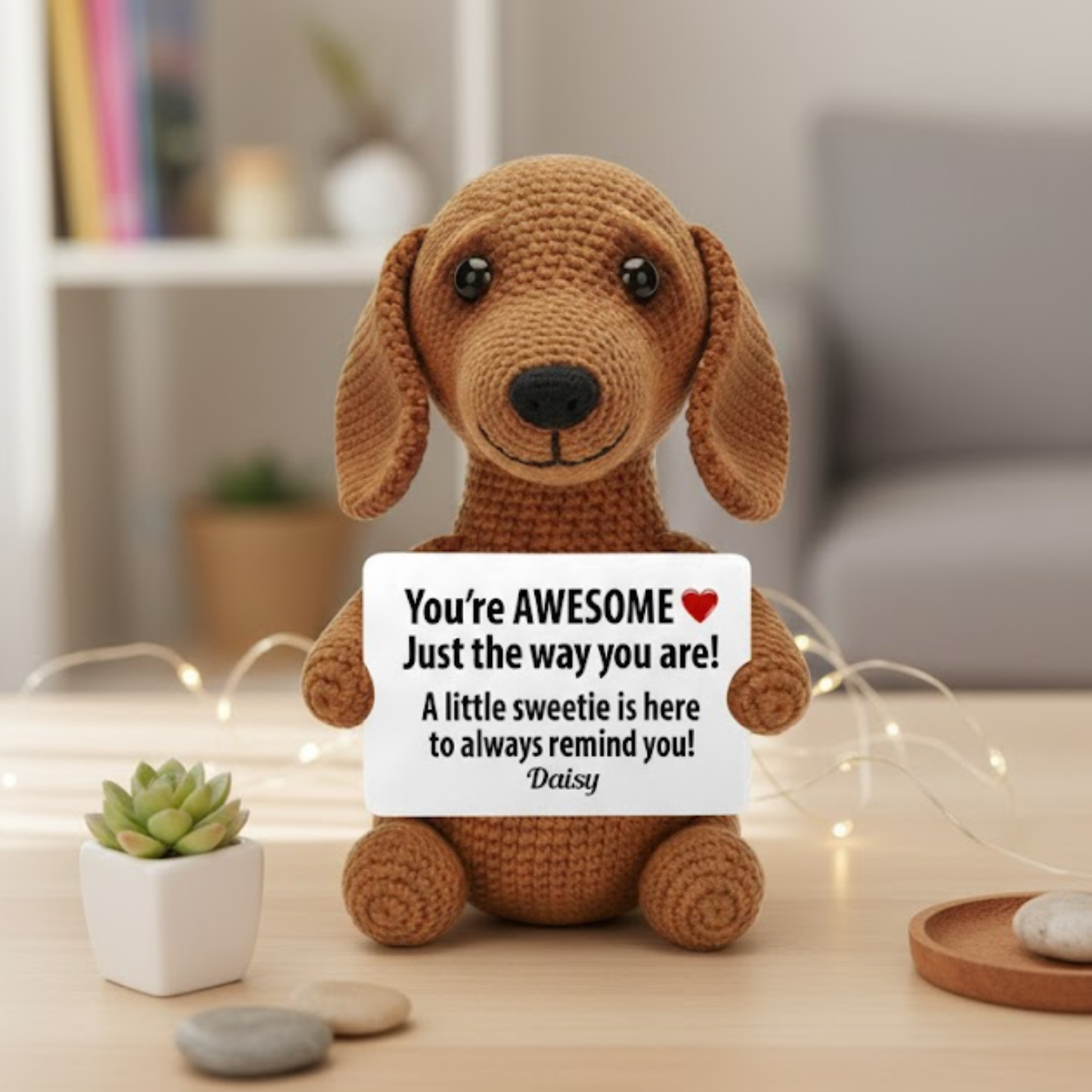 You're Awesome Just The Way You Are, Positive Sayings - Personalized Dog Hand Knitted Figurine