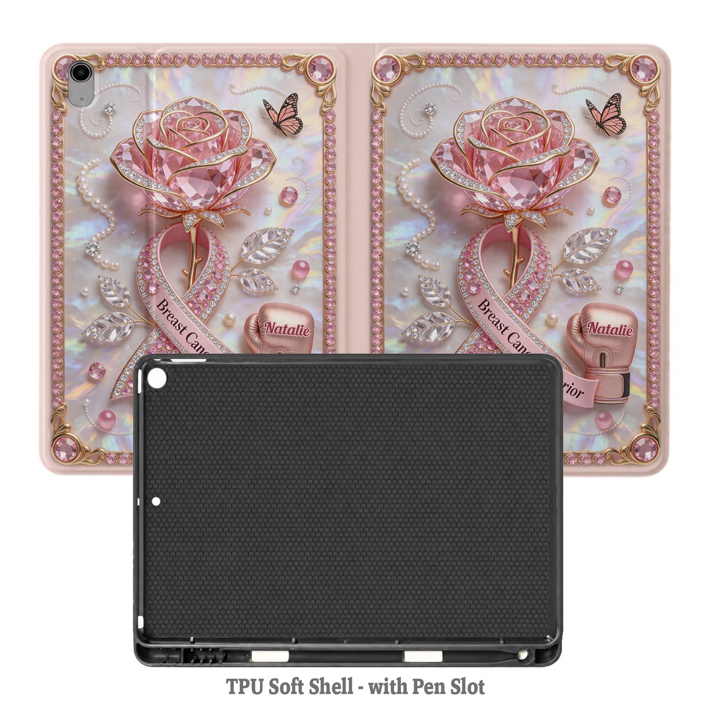 Faith Hope Love - Personalized Breast Cancer Awareness Tablet Cover With Pen Slot