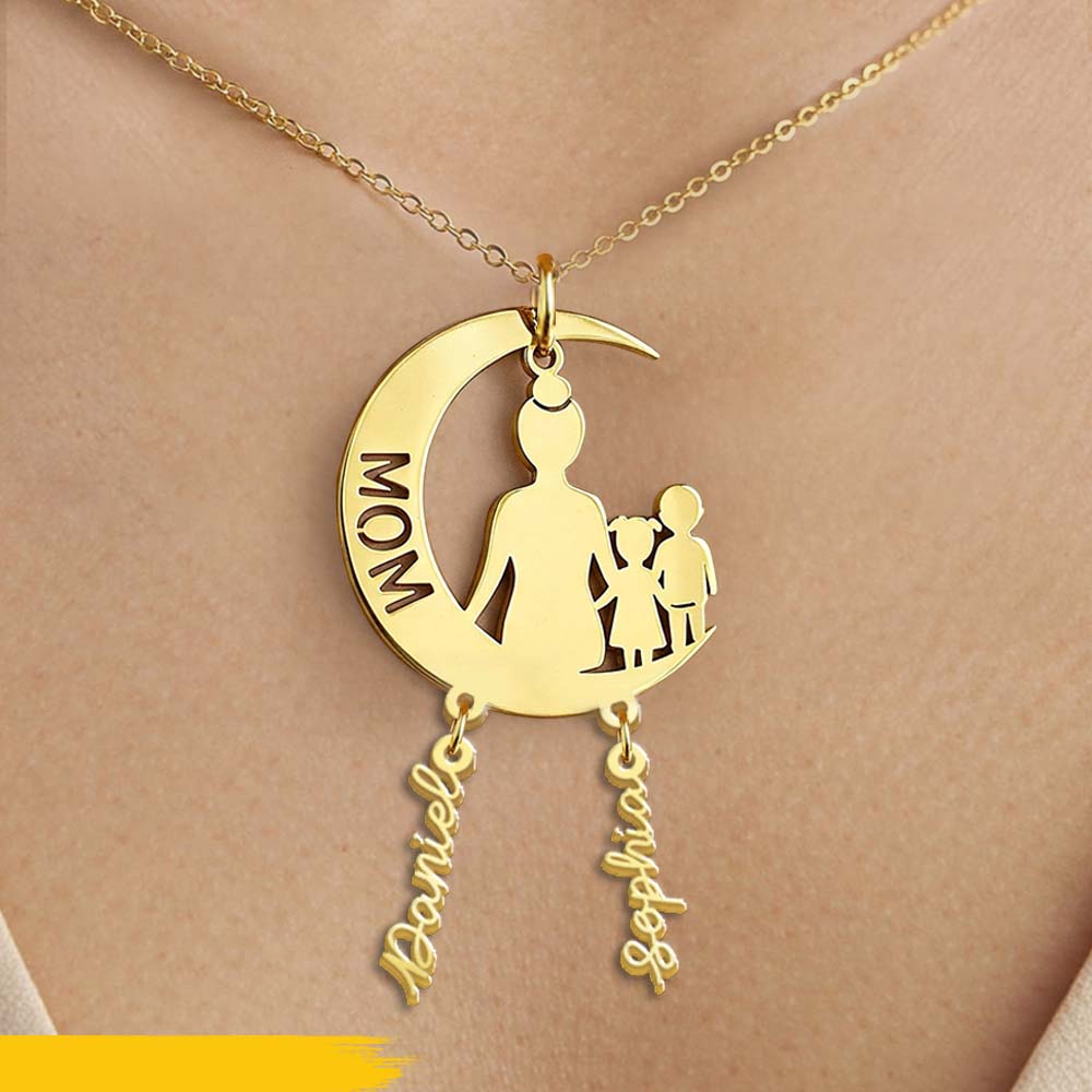 Mom I Love You To The Moon And Back - Personalized Mother Necklace with Charms