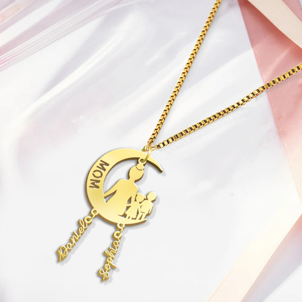 Mom I Love You To The Moon And Back - Personalized Mother Necklace with Charms