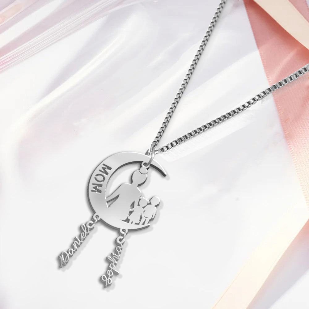 Mom I Love You To The Moon And Back - Personalized Mother Necklace with Charms