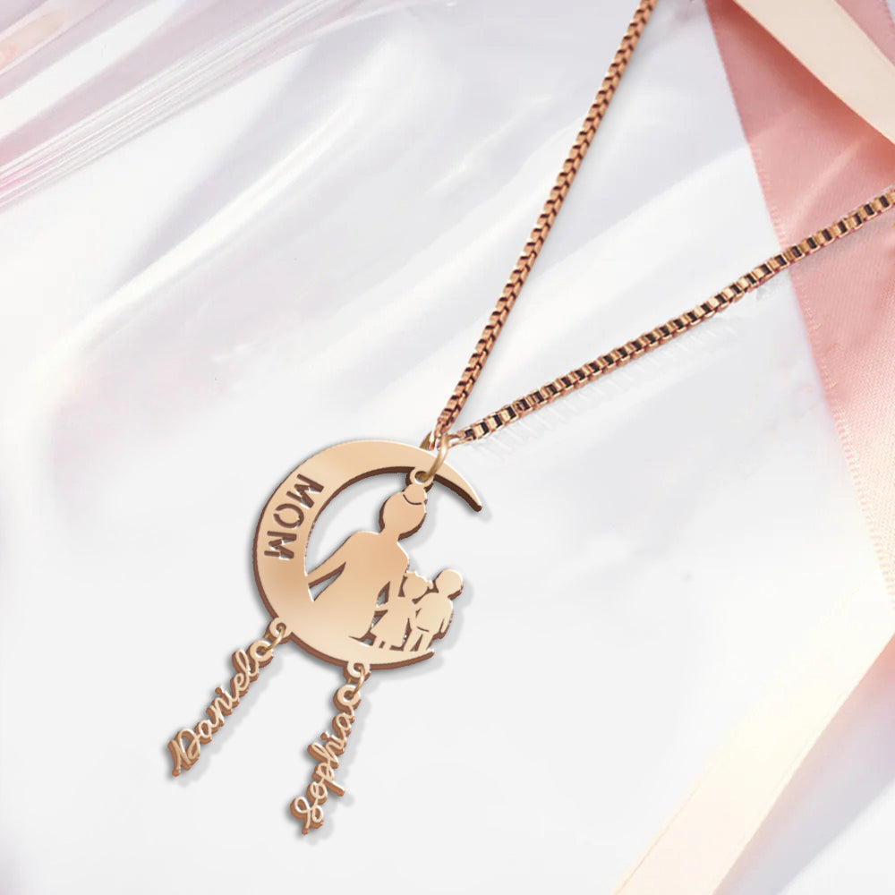 Mom I Love You To The Moon And Back - Personalized Mother Necklace with Charms