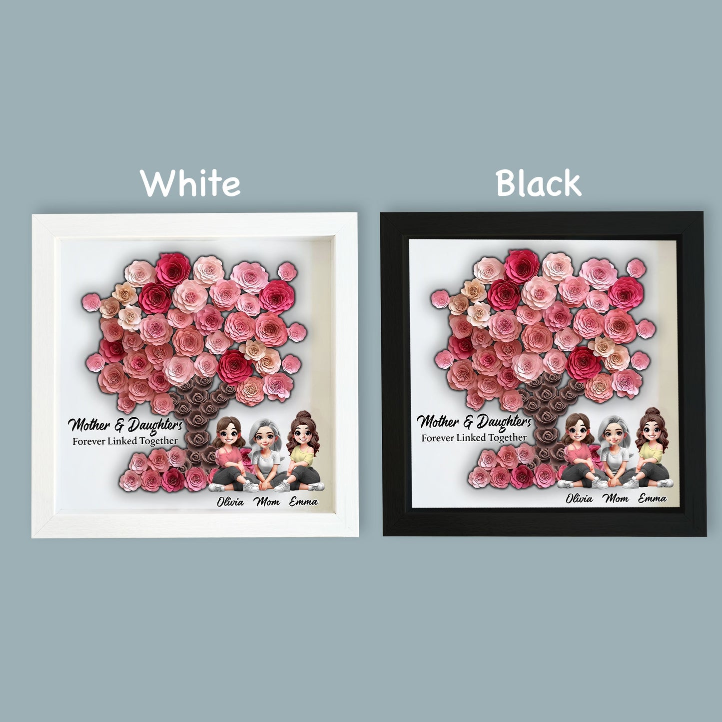 Mother and Daughter Forever Linked Together - Personalized Mother Custom Shaped Flower Shadow Box