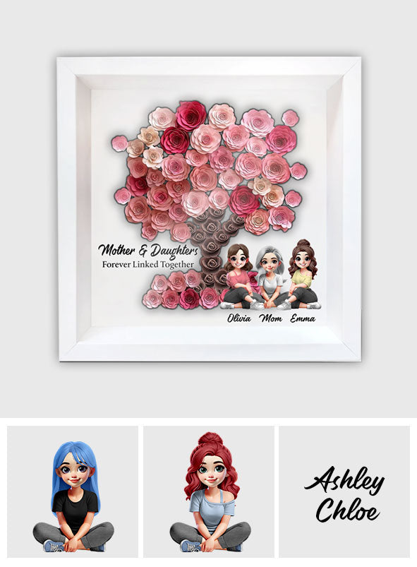 Mother and Daughter Forever Linked Together - Personalized Mother Custom Shaped Flower Shadow Box
