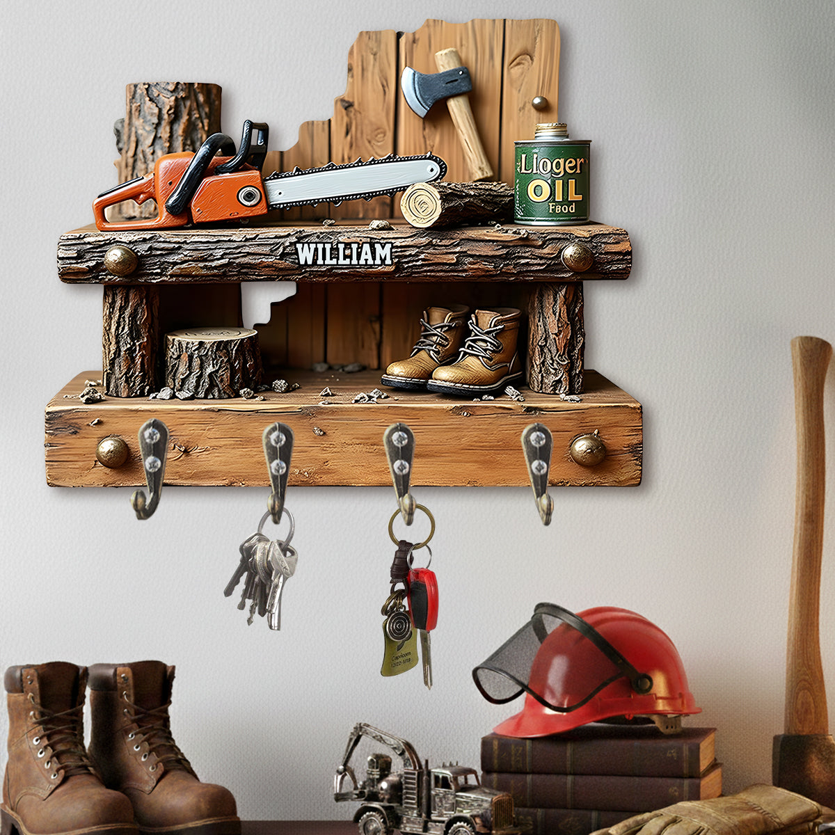 Chainsaw - Personalized Logger Custom Shaped Hanging Rack