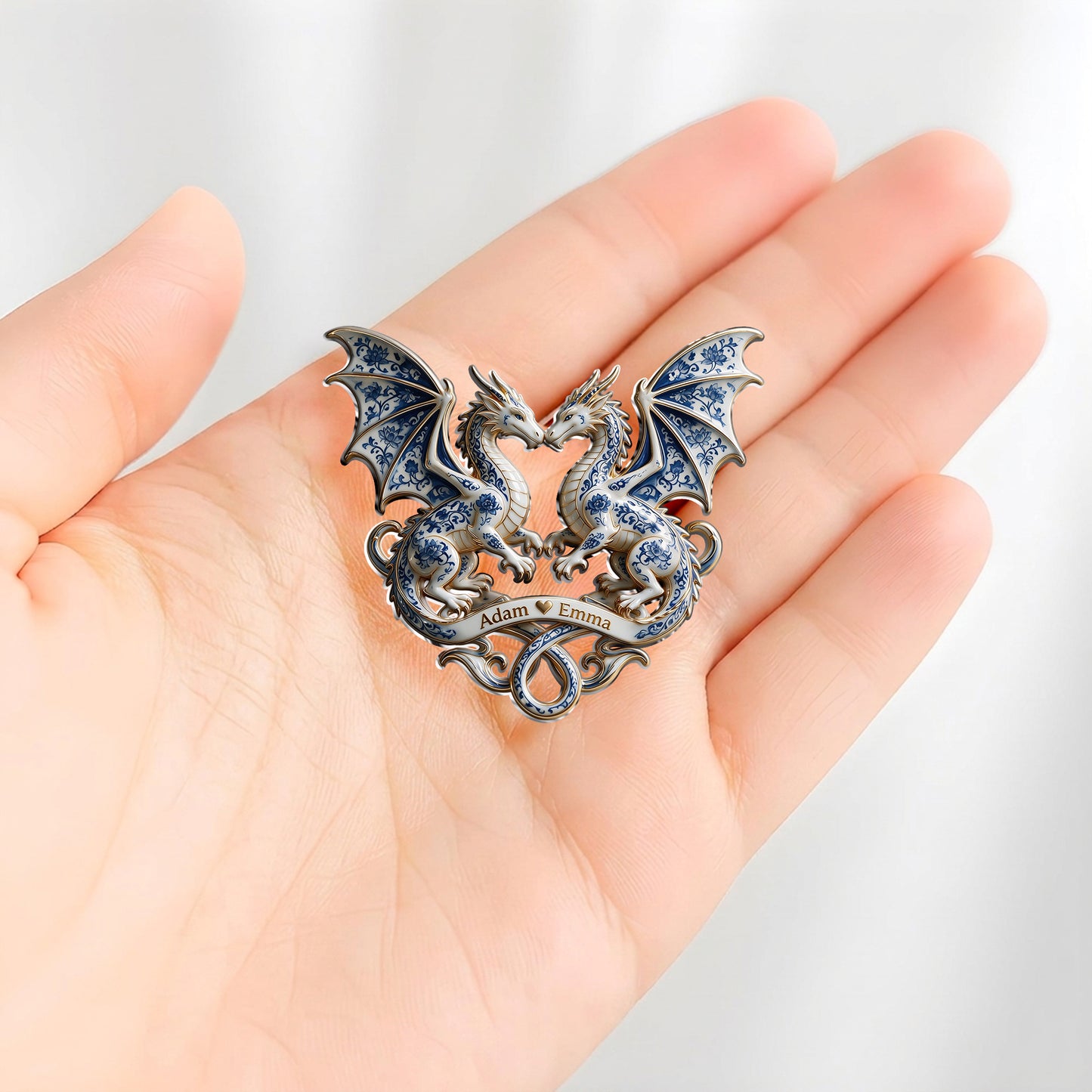 Blue & White Dragon Couple - Personalized Dragon 3D Embossed Enamel Pin