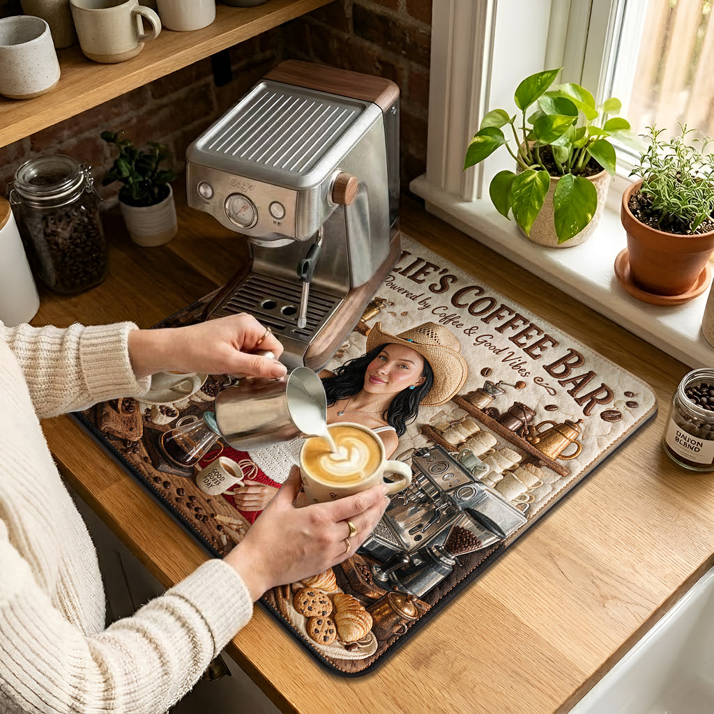 Powered By Coffee & Good Vibes - Personalized Coffee Drying Mat