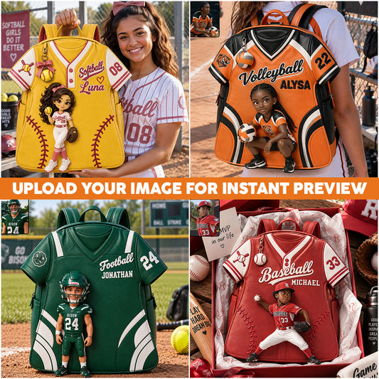 Custom Any Sport From Any Photo - Personalized Softball Changeable Leather Patch Backpack