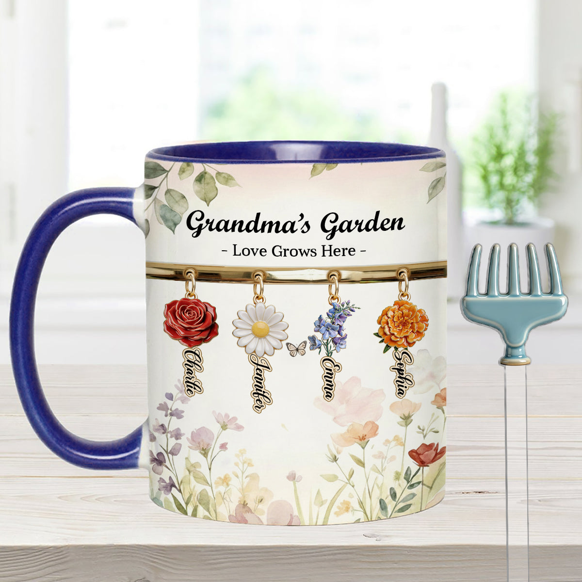 Love Grows Here - Personalized Grandma Set Accent Mug with Acrylic Stirrers