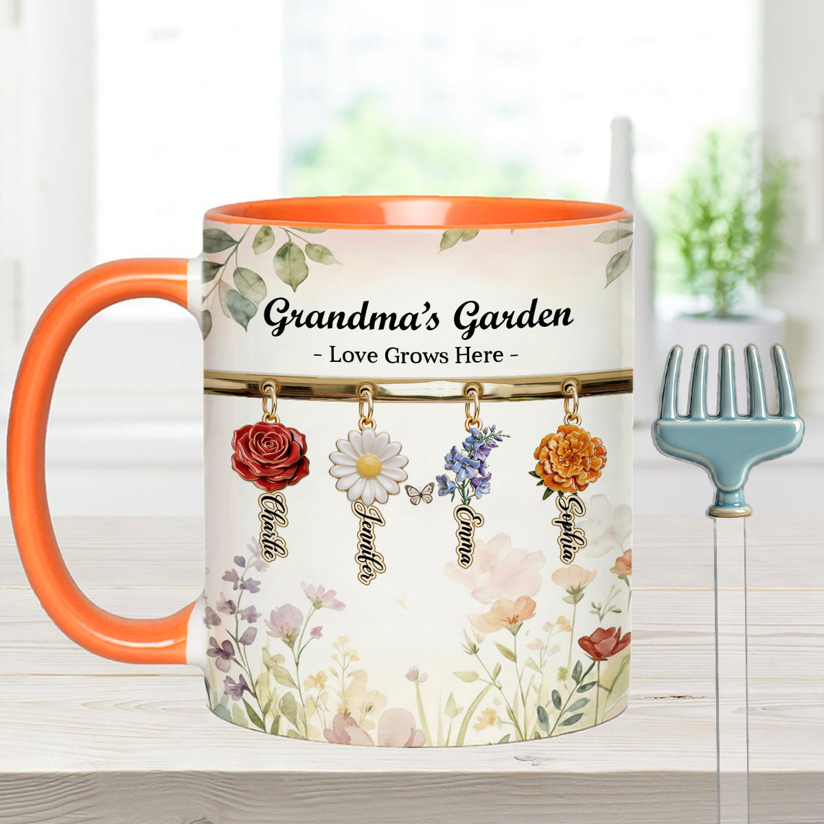 Love Grows Here - Personalized Grandma Set Accent Mug with Acrylic Stirrers
