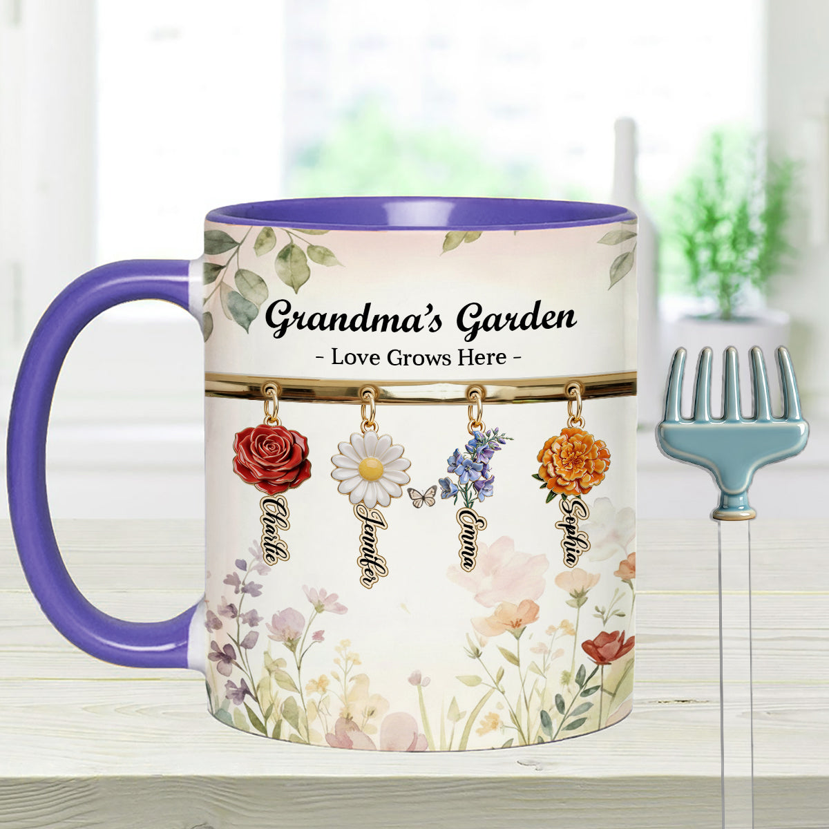 Love Grows Here - Personalized Grandma Set Accent Mug with Acrylic Stirrers