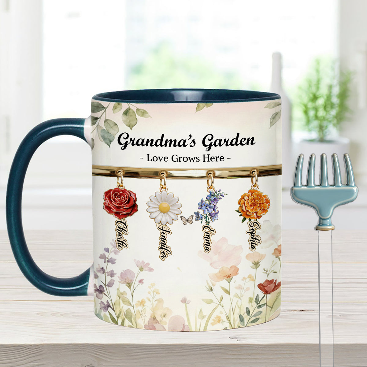 Love Grows Here - Personalized Grandma Set Accent Mug with Acrylic Stirrers