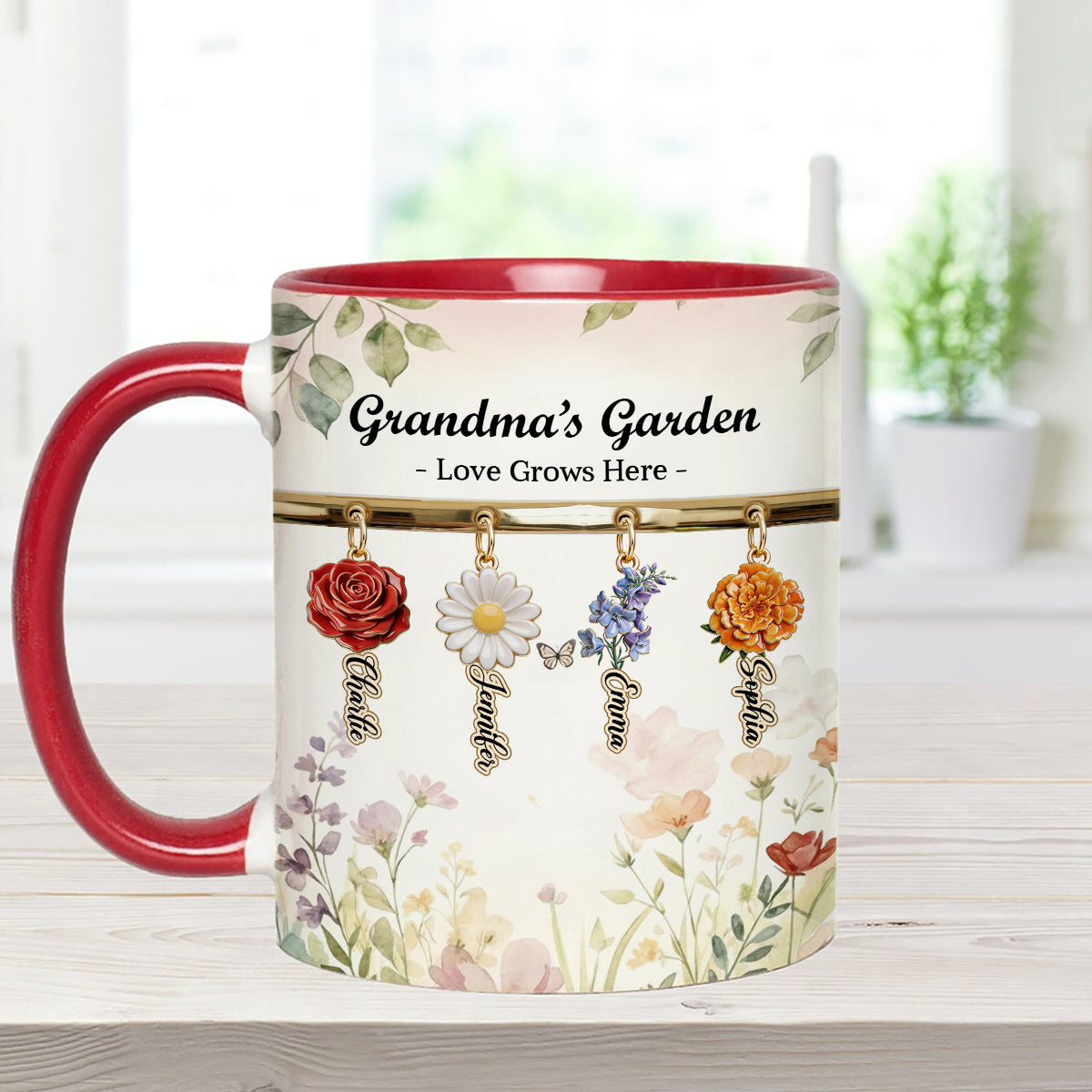 Love Grows Here - Personalized Grandma Set Accent Mug with Acrylic Stirrers