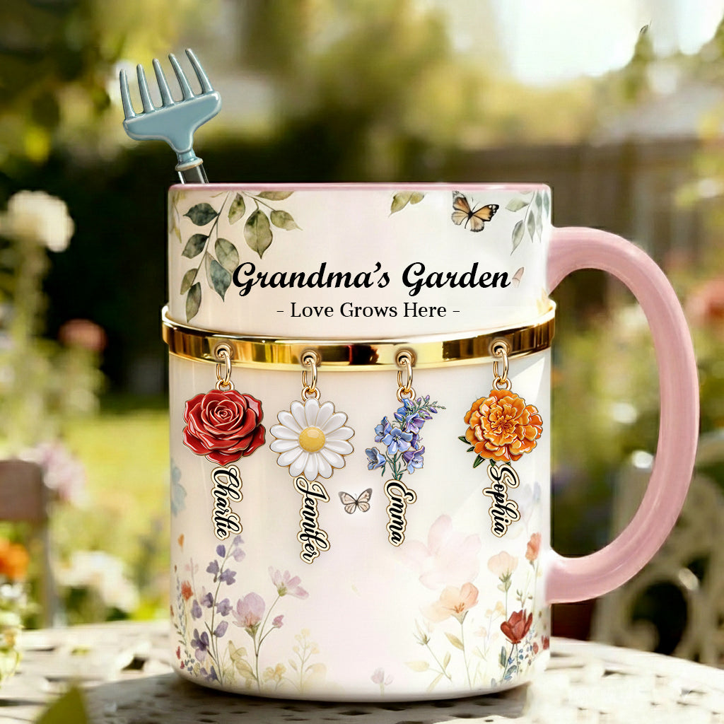 Love Grows Here - Personalized Grandma Set Accent Mug with Acrylic Stirrers