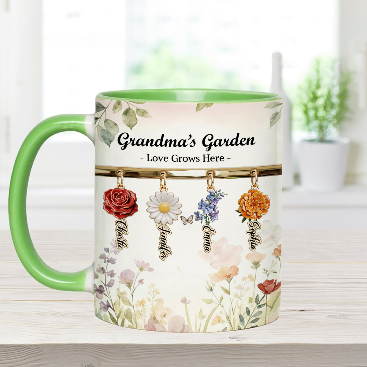 Love Grows Here - Personalized Grandma Set Accent Mug with Acrylic Stirrers