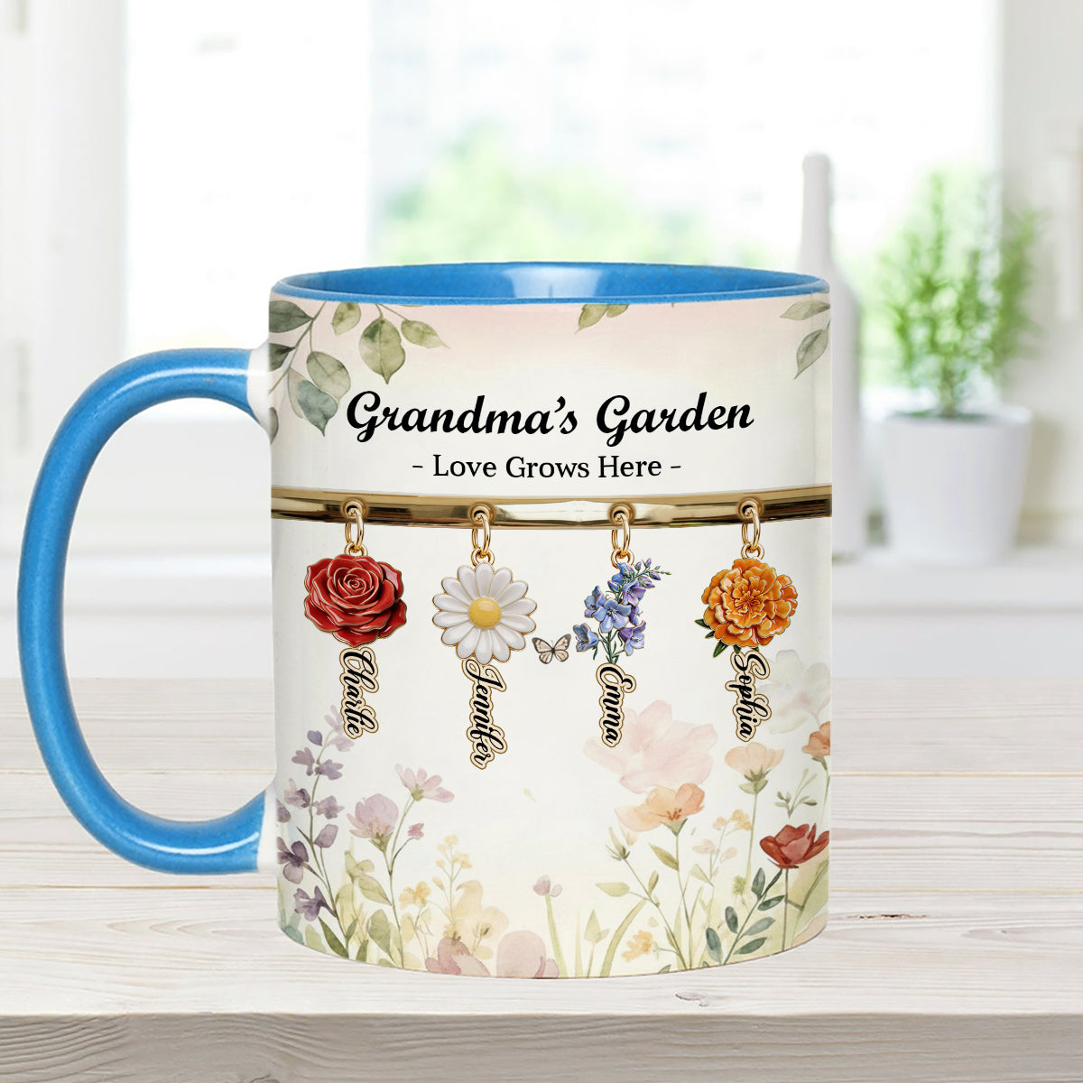 Love Grows Here - Personalized Grandma Set Accent Mug with Acrylic Stirrers
