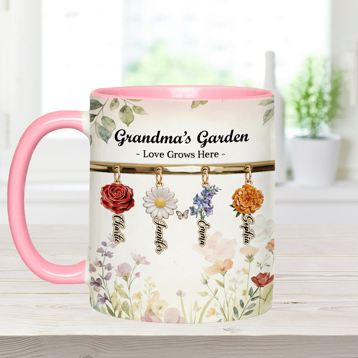 Love Grows Here - Personalized Grandma Set Accent Mug with Acrylic Stirrers