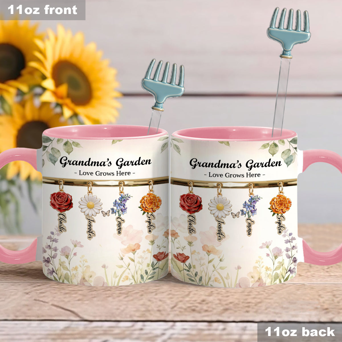 Love Grows Here - Personalized Grandma Set Accent Mug with Acrylic Stirrers