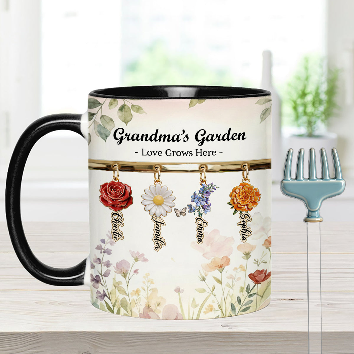 Love Grows Here - Personalized Grandma Set Accent Mug with Acrylic Stirrers