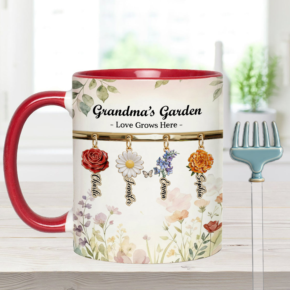 Love Grows Here - Personalized Grandma Set Accent Mug with Acrylic Stirrers
