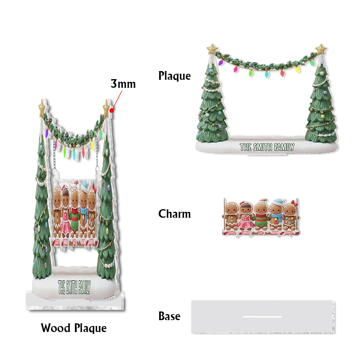 Gingerbread Family Merry Christmas - Personalized Family Plaque With Charm