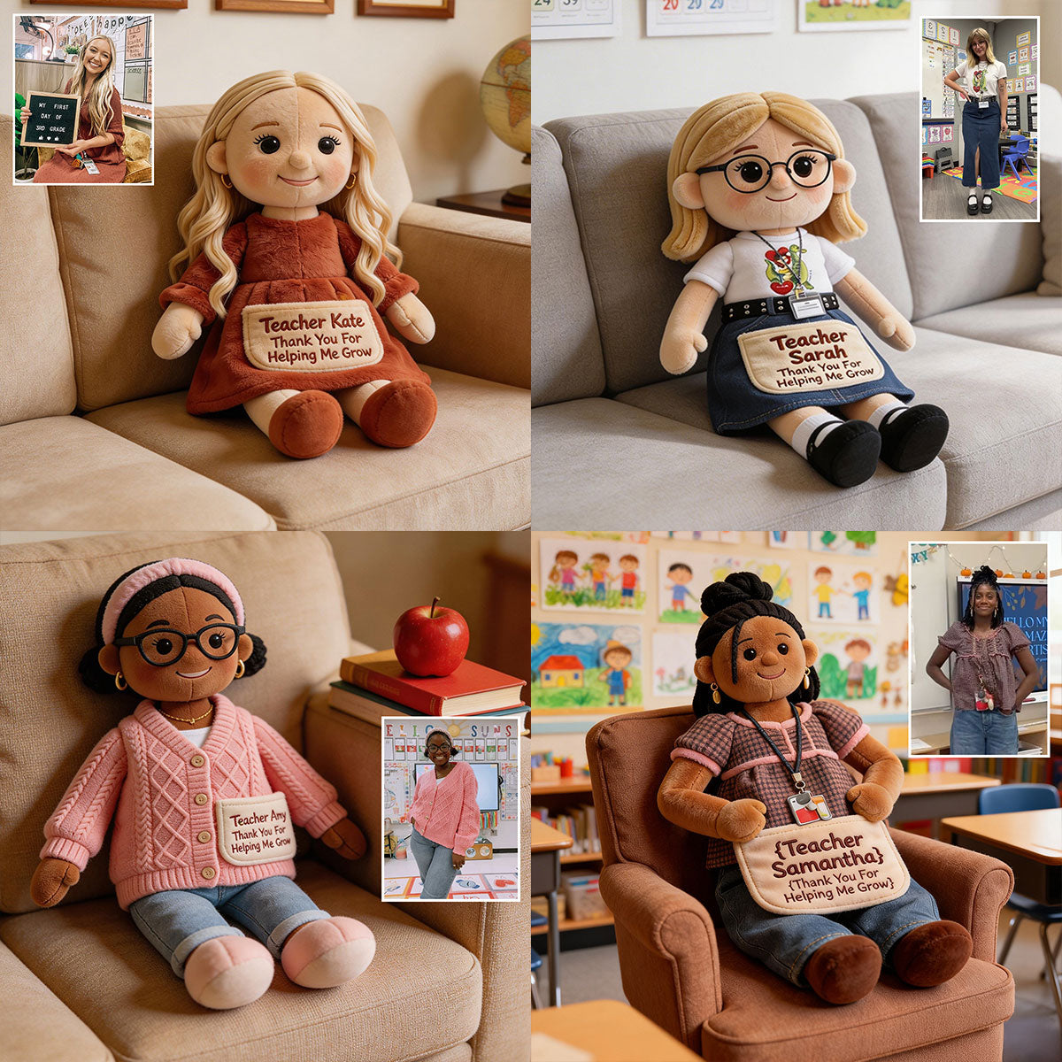 Thanks For Helping Me Grow - Personalized Teacher Premium Faux Fur Pillow