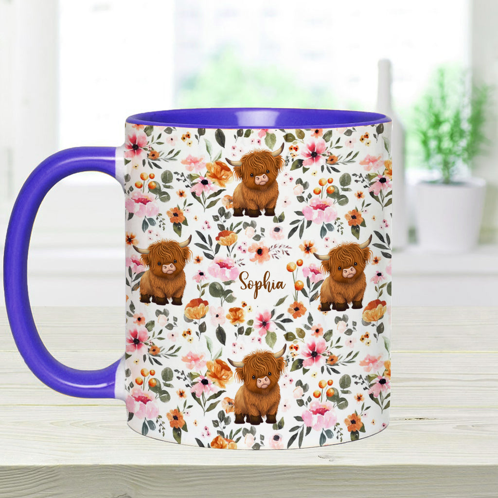 Floral Highland Cow - Personalized Highland Cow Accent Mug