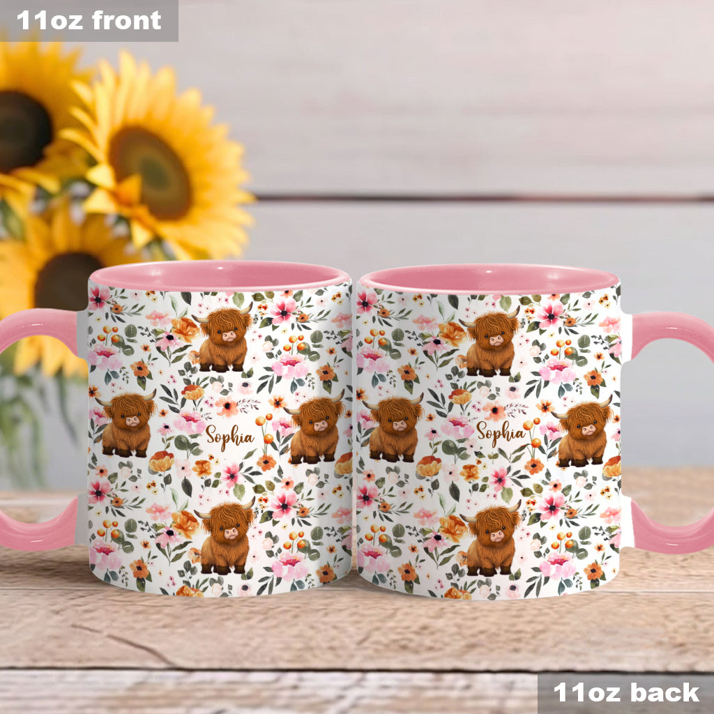 Floral Highland Cow - Personalized Highland Cow Accent Mug