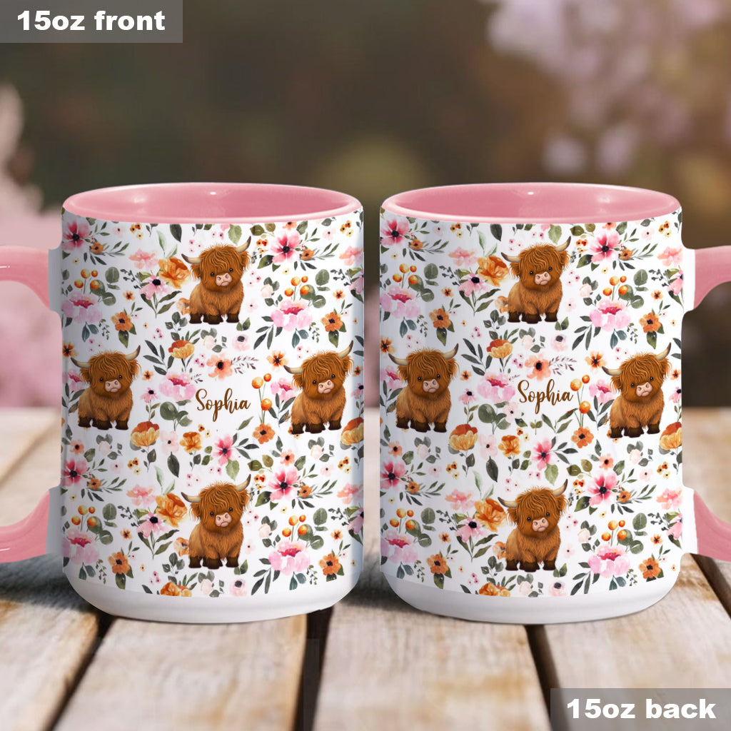 Floral Highland Cow - Personalized Highland Cow Accent Mug