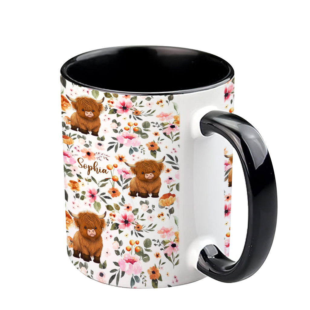 Floral Highland Cow - Personalized Highland Cow Accent Mug