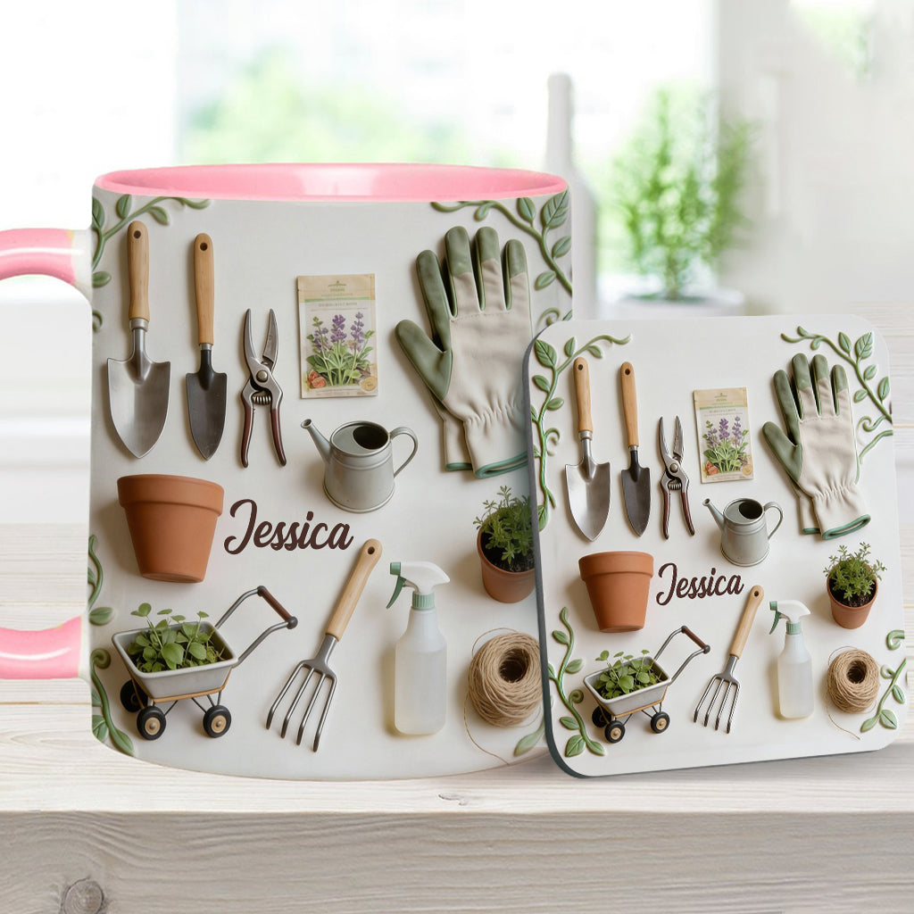 Love Gardening - Personalized Gardening Accent Mug & Coaster