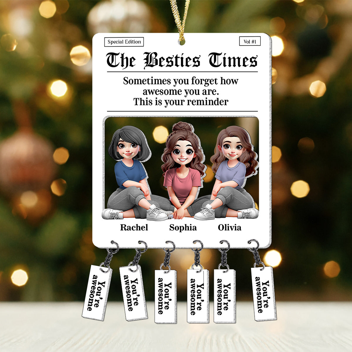 Tear-off Tabs Flyer - Personalized Bestie Ornament With Charm