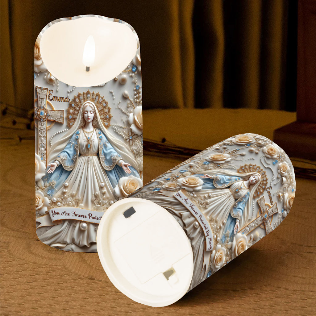 You Are Forever Protected By Mary - Personalized Christian Flameless Candle