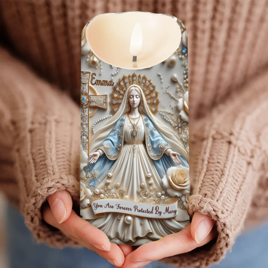 You Are Forever Protected By Mary - Personalized Christian Flameless Candle