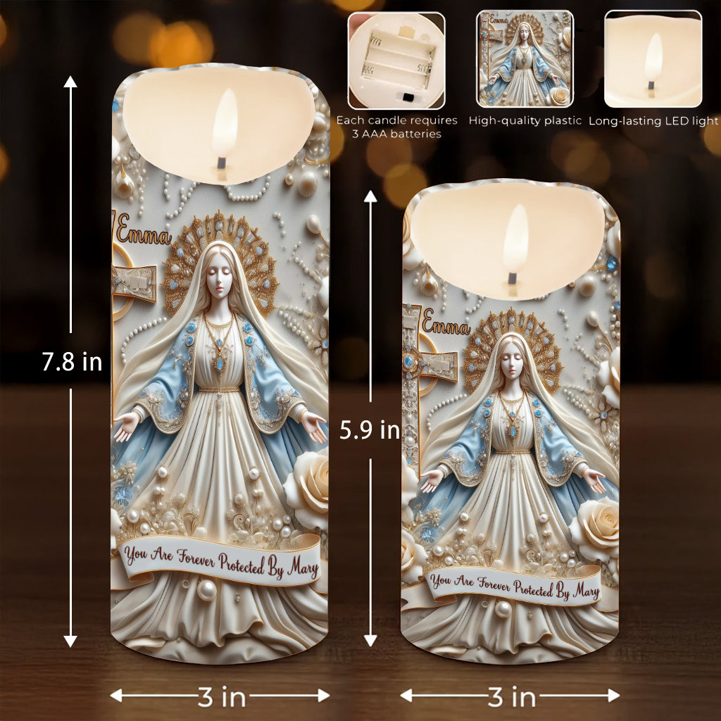 You Are Forever Protected By Mary - Personalized Christian Flameless Candle