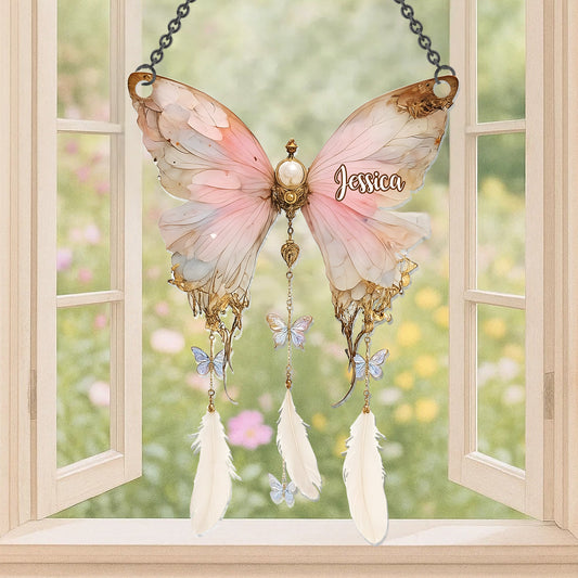 Beautiful Vintage Butterfly - Personalized Butterfly Window Hanging Suncatcher Ornament