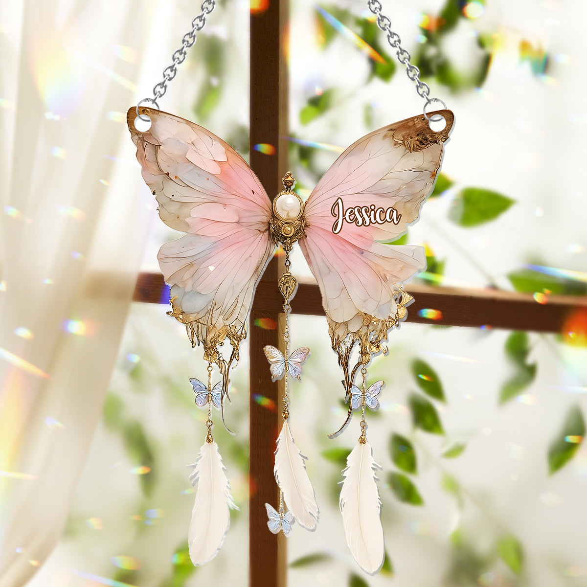 Beautiful Vintage Butterfly - Personalized Butterfly Window Hanging Suncatcher Ornament