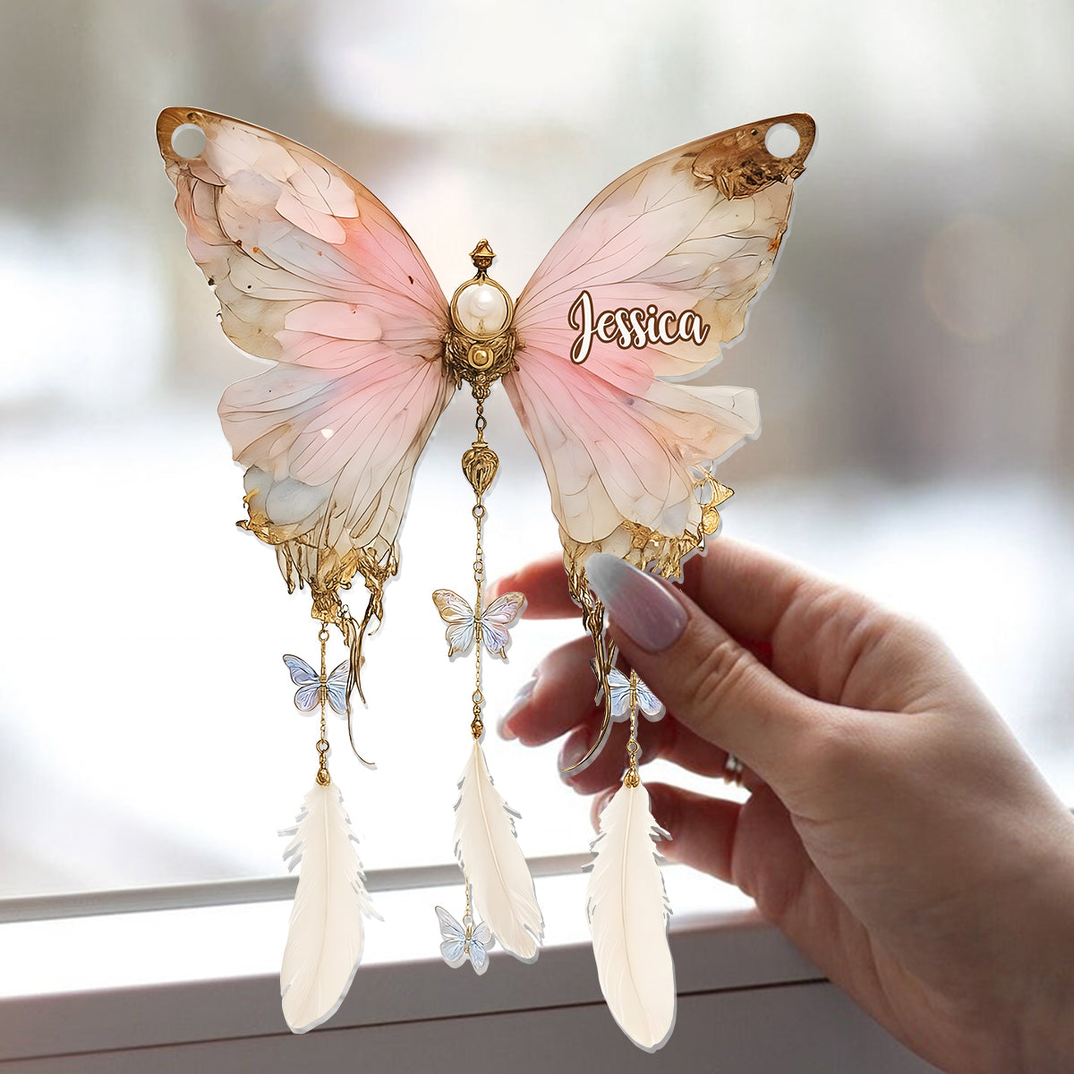 Beautiful Vintage Butterfly - Personalized Butterfly Window Hanging Suncatcher Ornament
