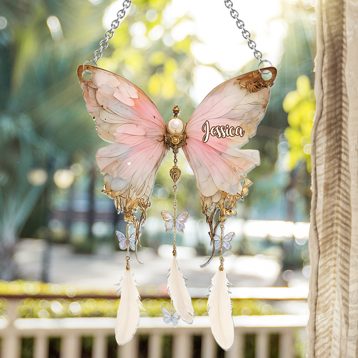 Beautiful Vintage Butterfly - Personalized Butterfly Window Hanging Suncatcher Ornament