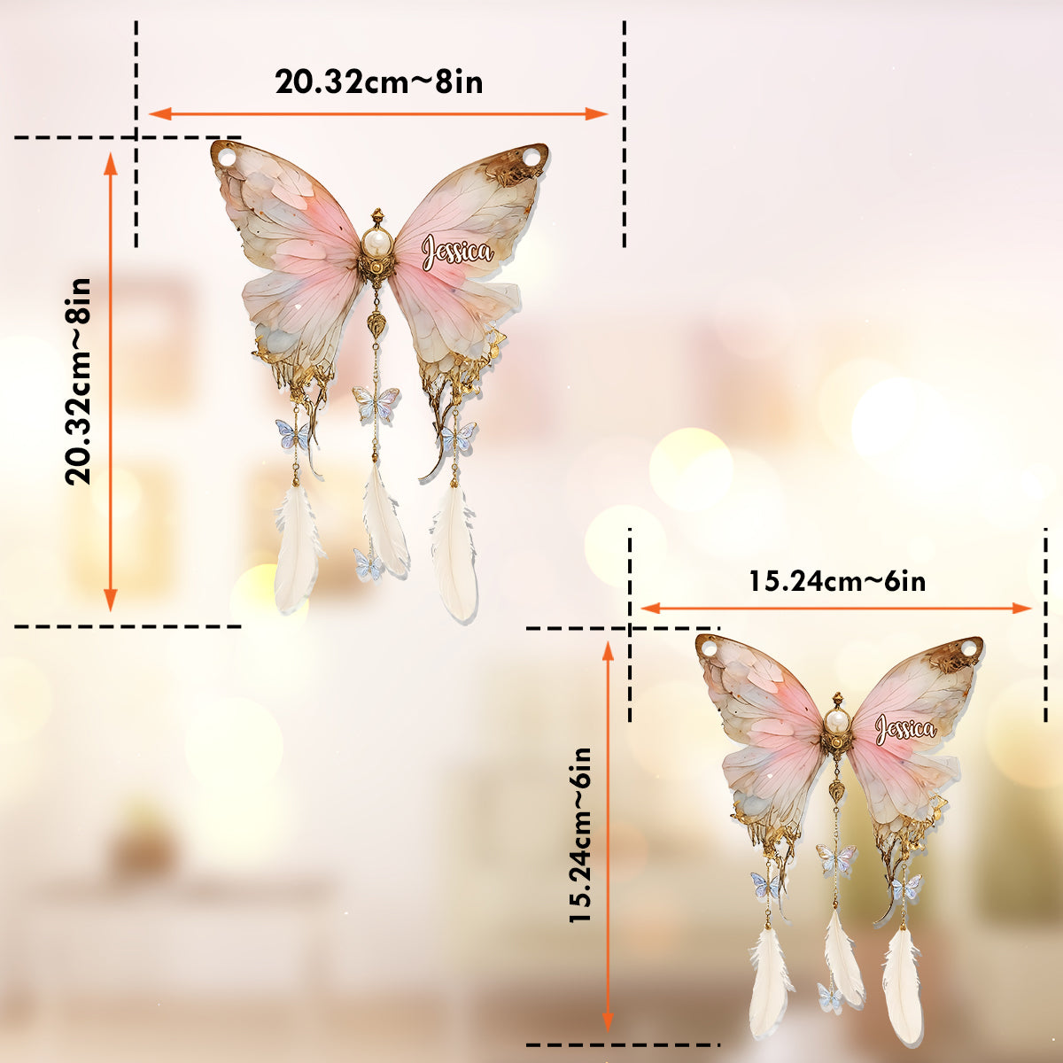 Beautiful Vintage Butterfly - Personalized Butterfly Window Hanging Suncatcher Ornament