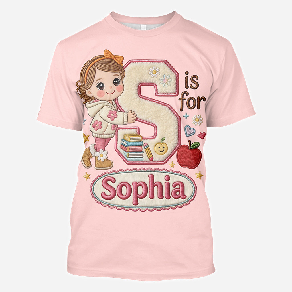 Custom Back To School Initial Shirt For Kids - Personalized Kid All Over Shirt