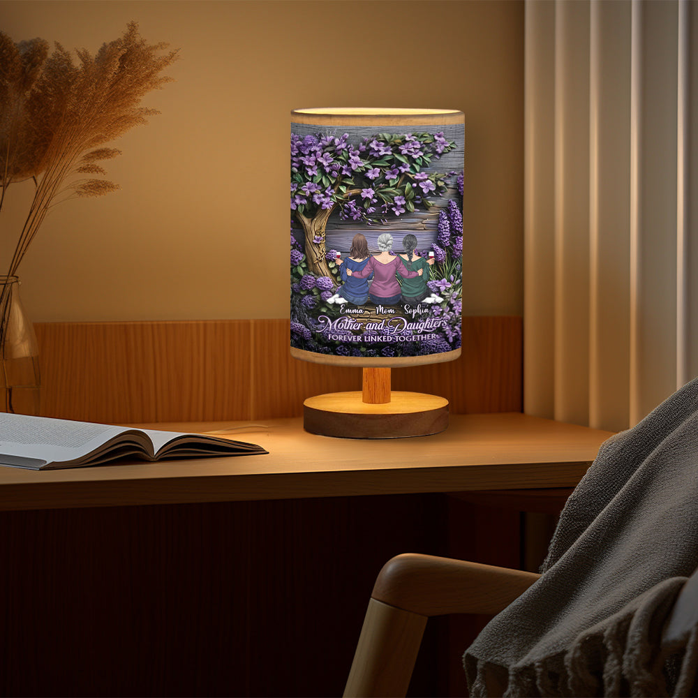 Mother And Daughters Forever Linked Together - Personalized Mother Table Lamp with Wood Base