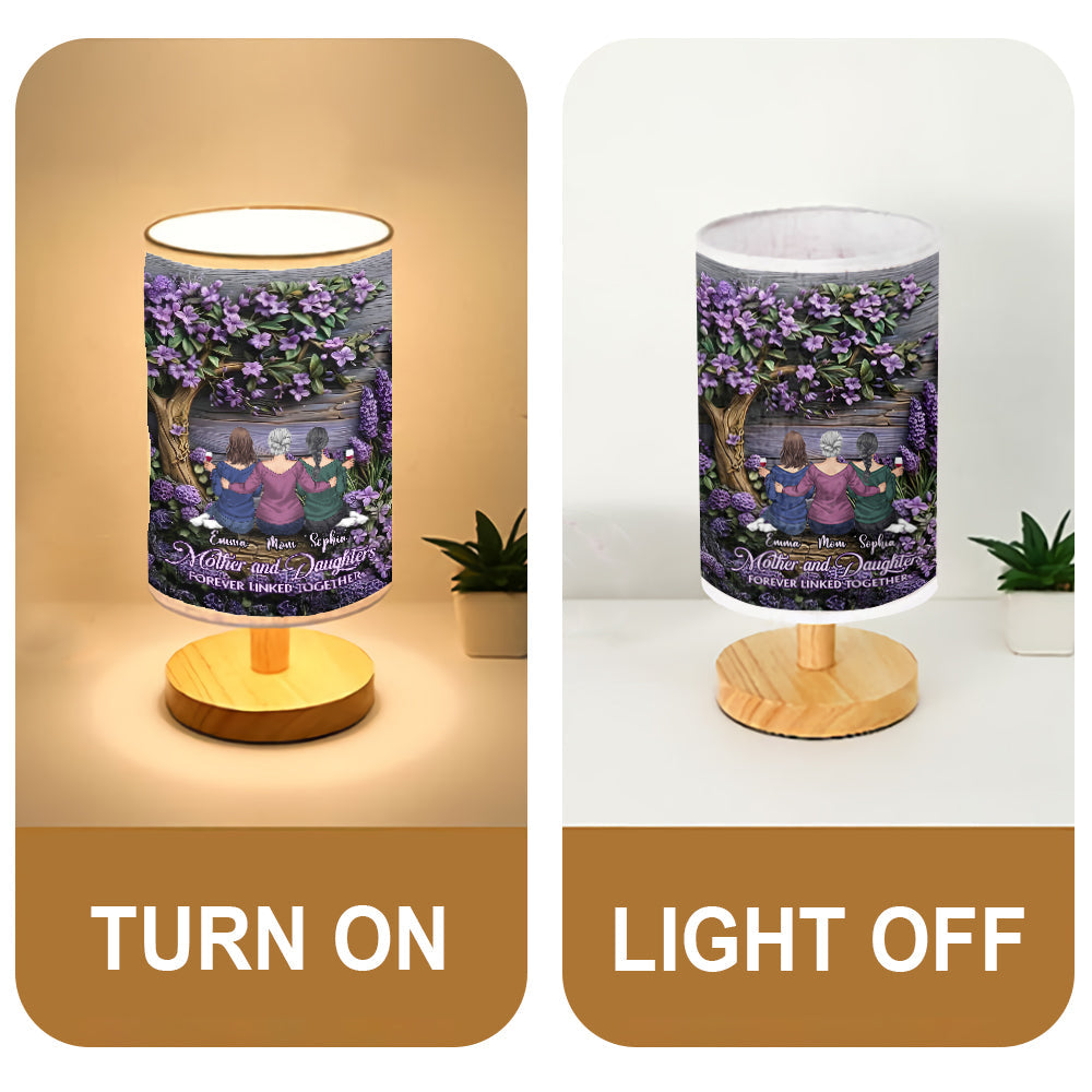 Mother And Daughters Forever Linked Together - Personalized Mother Table Lamp with Wood Base