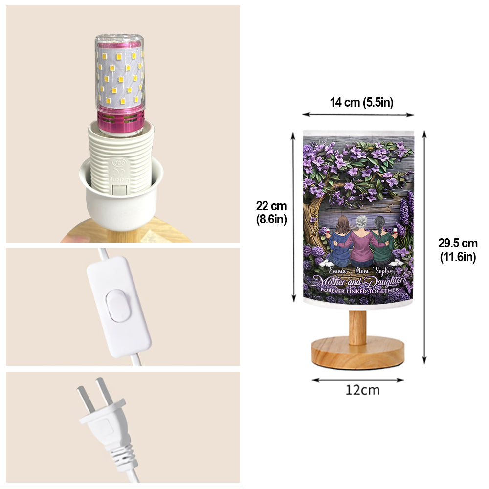 Mother And Daughters Forever Linked Together - Personalized Mother Table Lamp with Wood Base