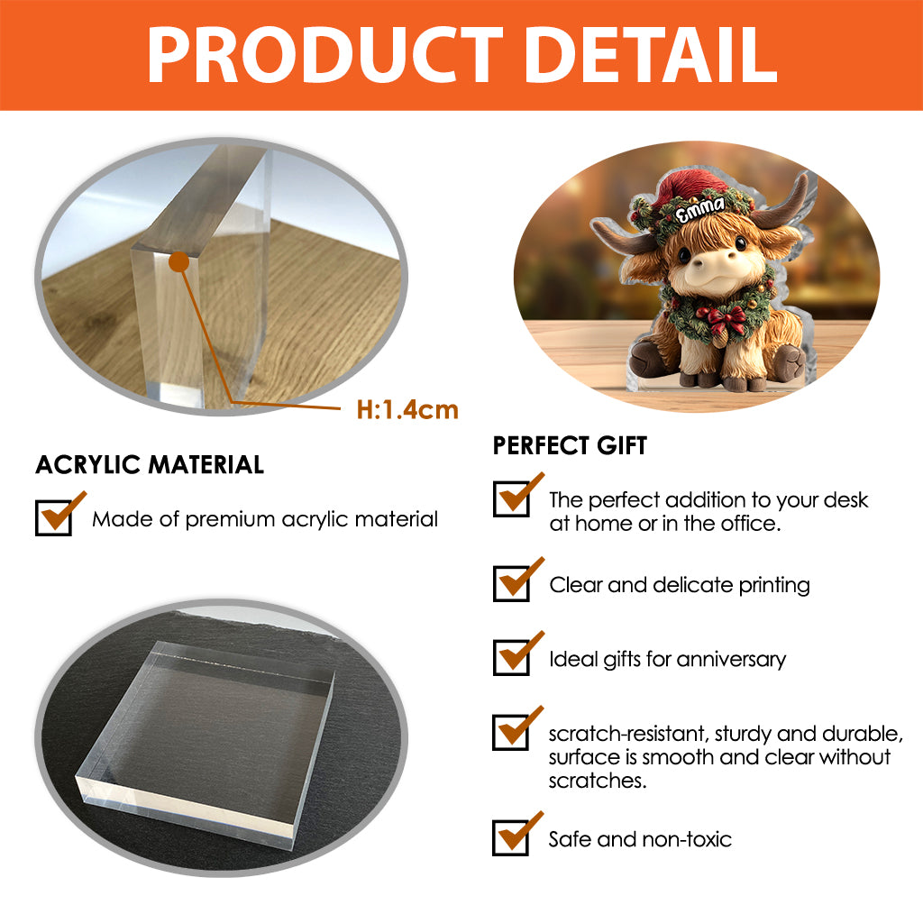 Adorable Highland Cow - Personalized Highland Cow Custom Shaped Acrylic Plaque